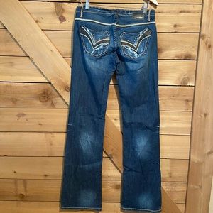 Petrol Jeans with Faux Leather Detail “Ryann” Style